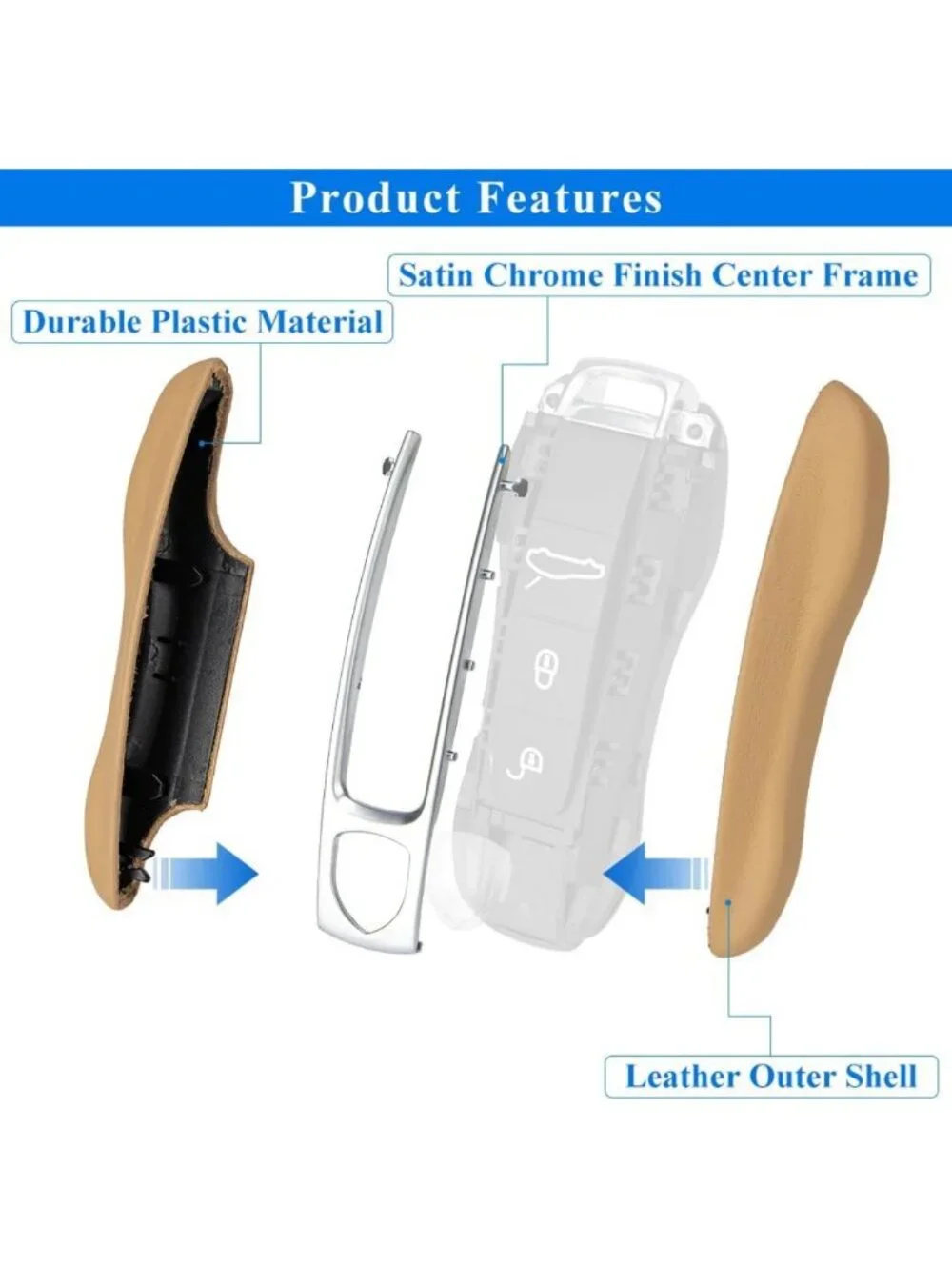 Beige Calf Leather Key Fob Cover for Luxury Cars - Stylish & Durable Accessory